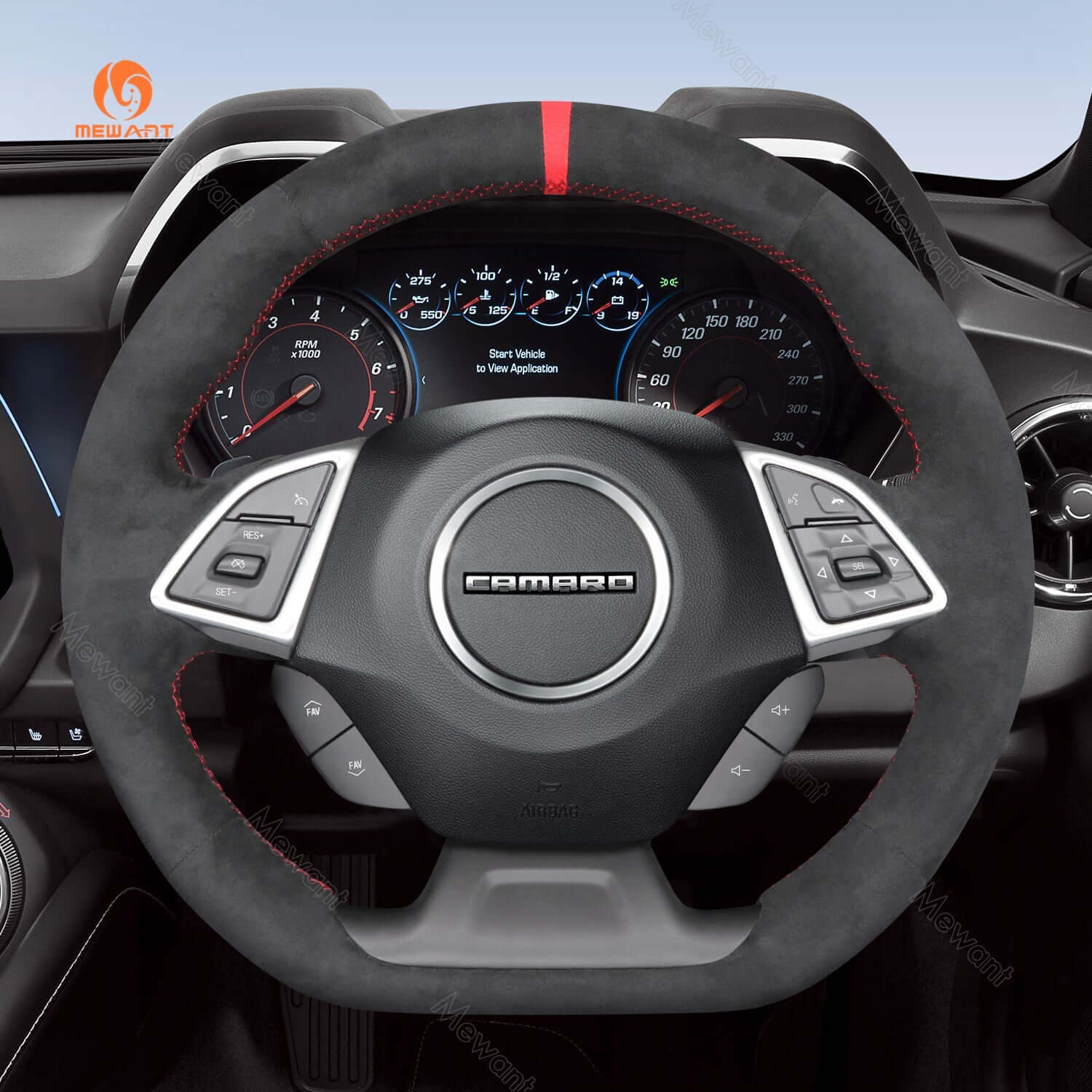 MEWANT Black Leather Suede Car Steering Wheel Cover for Chevrolet Camaro - Alcantara, Leather, Carbon Fiber, Easy Install, Non - Slip, Best Steering Wheel Cover