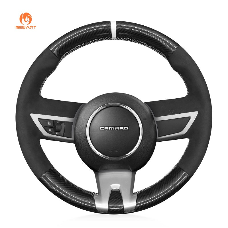 MEWANT Black Leather Suede Car Steering Wheel Cover for Chevrolet Camaro - Alcantara, Leather, Carbon Fiber, Easy Install, Non - Slip, Best Steering Wheel Cover