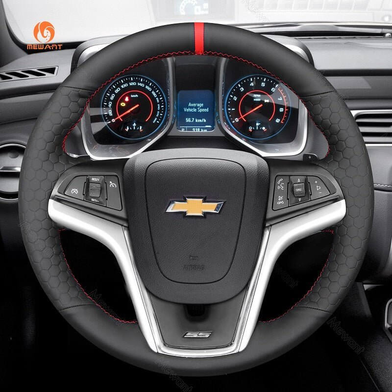MEWANT Black Leather Suede Car Steering Wheel Cover for Chevrolet Camaro - Alcantara, Leather, Carbon Fiber, Easy Install, Non - Slip, Best Steering Wheel Cover