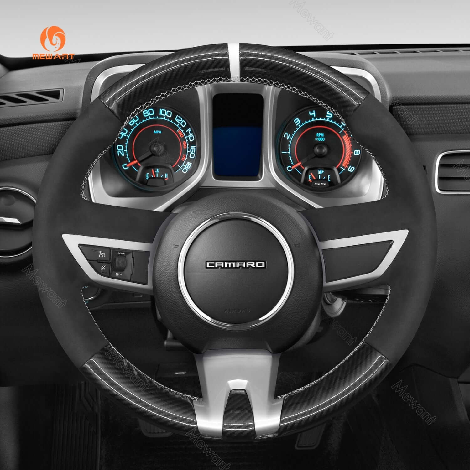 MEWANT Black Leather Suede Car Steering Wheel Cover for Chevrolet Camaro - Alcantara, Leather, Carbon Fiber, Easy Install, Non - Slip, Best Steering Wheel Cover