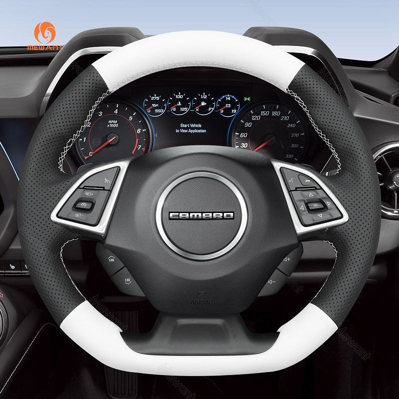 MEWANT Black Leather Suede Car Steering Wheel Cover for Chevrolet Camaro - Alcantara, Leather, Carbon Fiber, Easy Install, Non - Slip, Best Steering Wheel Cover