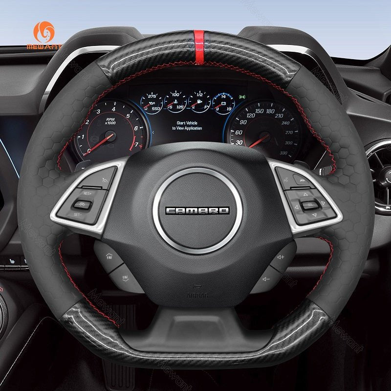 MEWANT Black Leather Suede Car Steering Wheel Cover for Chevrolet Camaro - Alcantara, Leather, Carbon Fiber, Easy Install, Non - Slip, Best Steering Wheel Cover