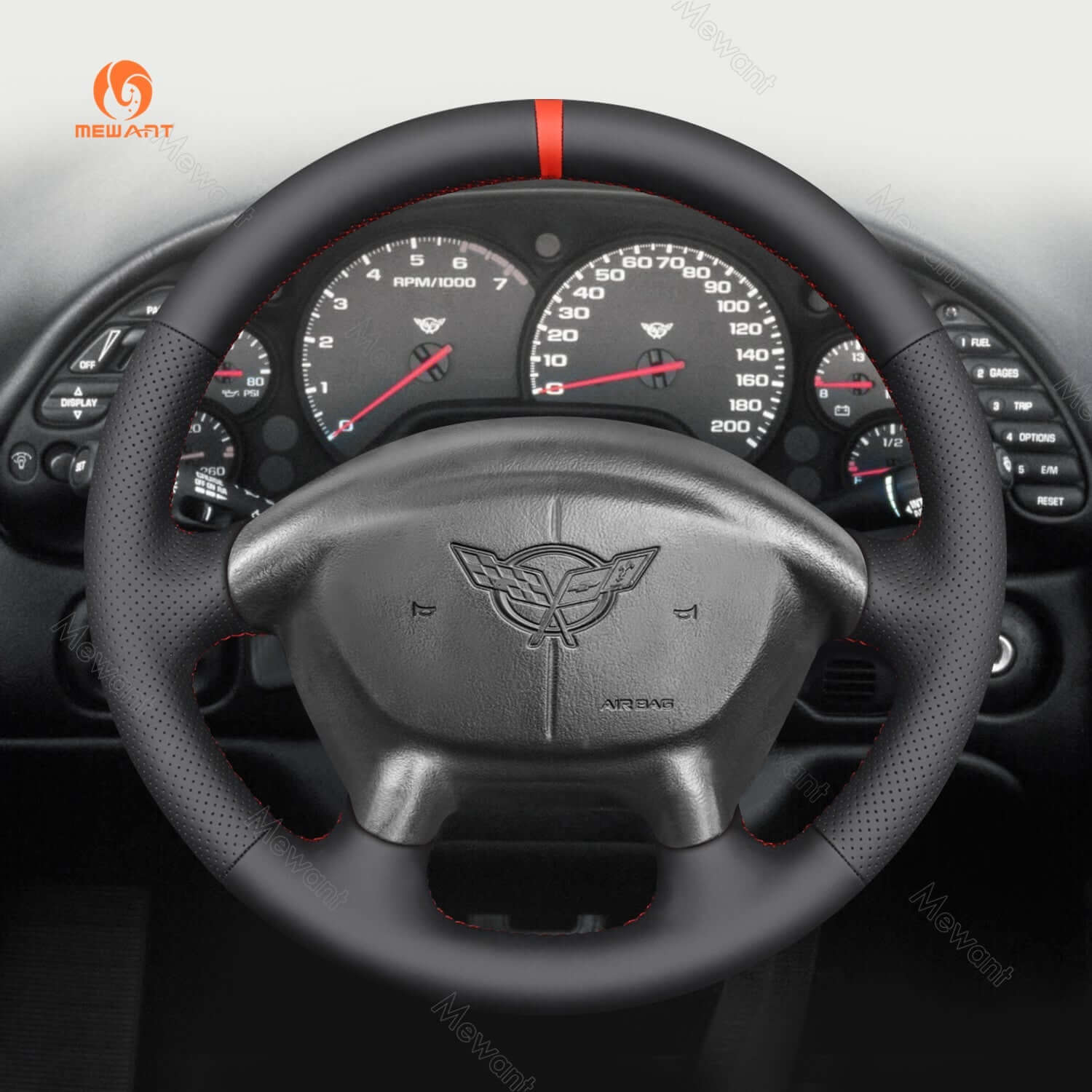 MEWANT Black Leather Suede Car Steering Wheel Cover for Chevrolet Corvette (C5) - Alcantara, Leather, Carbon Fiber, Easy Install, Non - Slip, Best Steering Wheel Cover