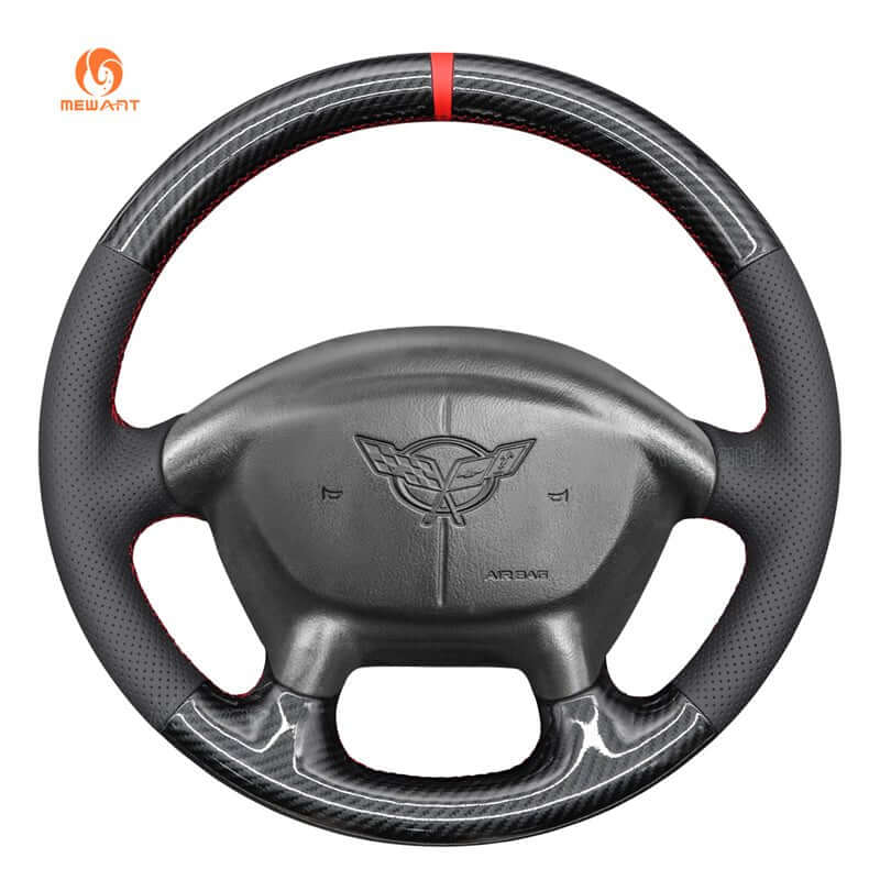 MEWANT Black Leather Suede Car Steering Wheel Cover for Chevrolet Corvette (C5) - Alcantara, Leather, Carbon Fiber, Easy Install, Non - Slip, Best Steering Wheel Cover