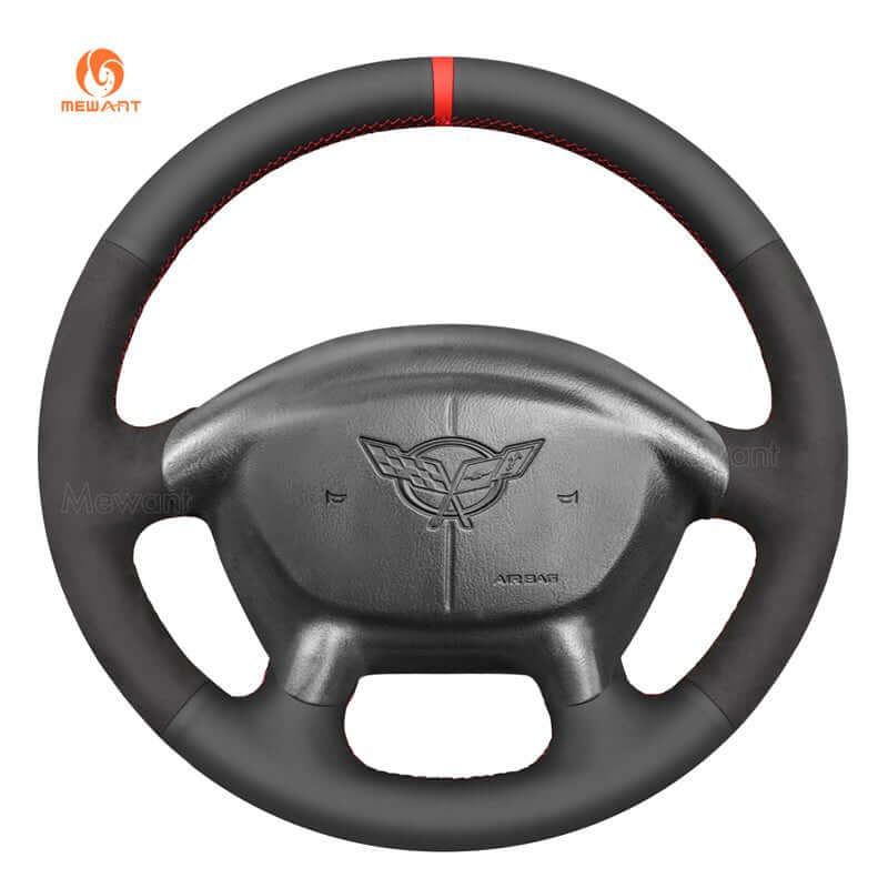 MEWANT Black Leather Suede Car Steering Wheel Cover for Chevrolet Corvette (C5) - Alcantara, Leather, Carbon Fiber, Easy Install, Non - Slip, Best Steering Wheel Cover