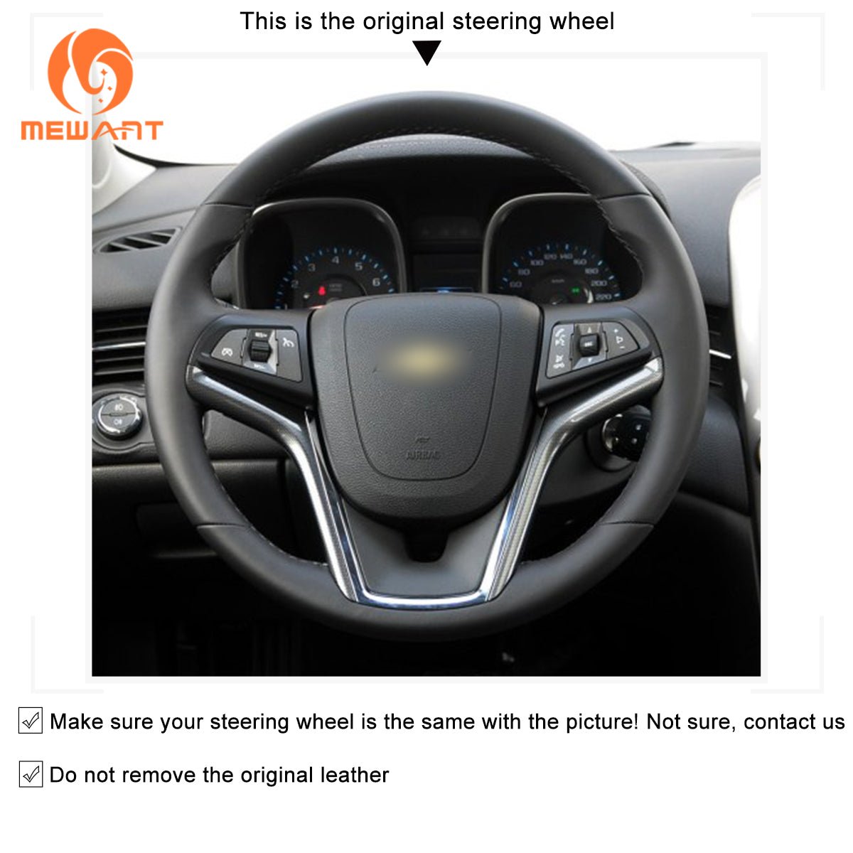 MEWANT Black Leather Suede Car Steering Wheel Cover for Chevrolet Malibu / Volt - Mewant Cover