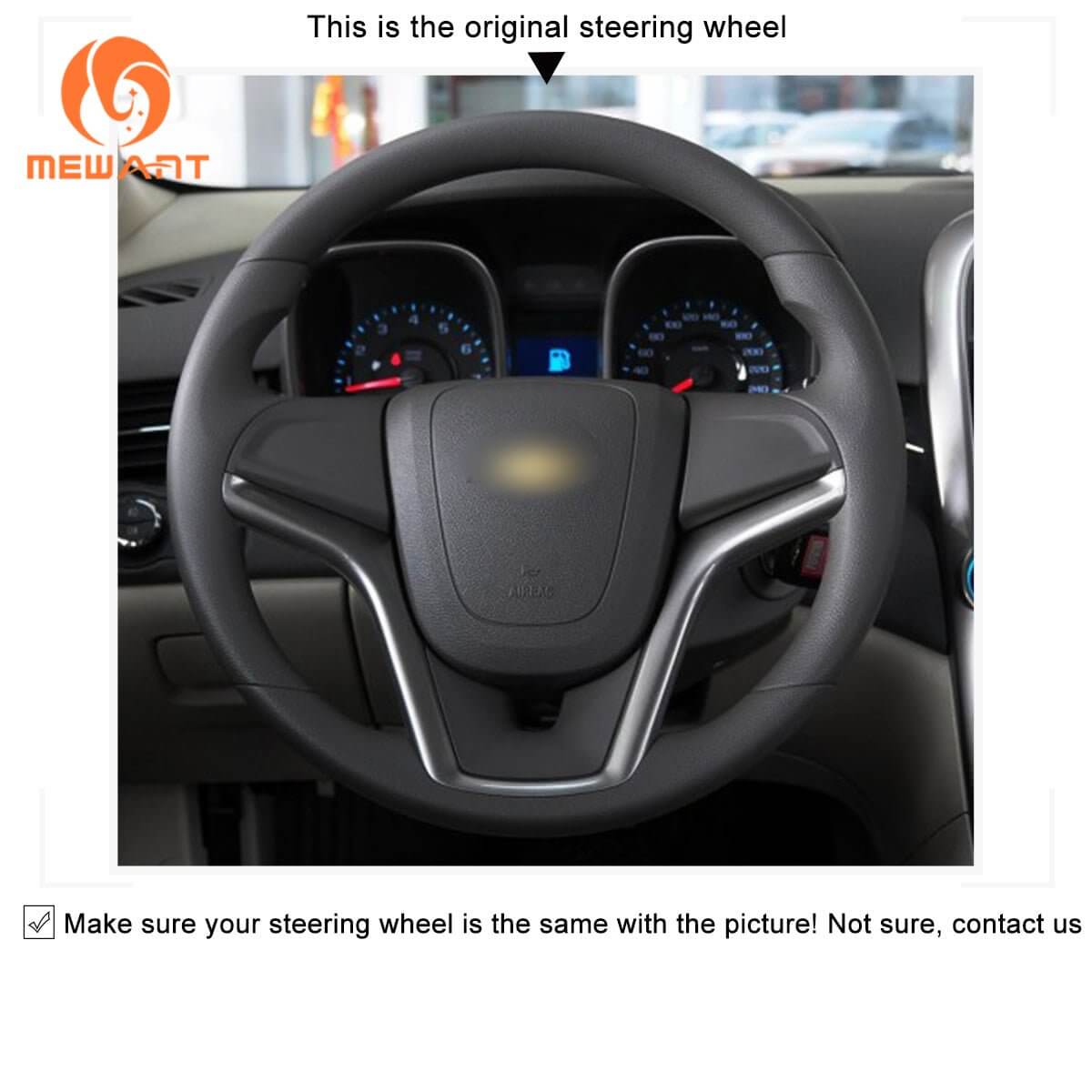 MEWANT Black Leather Suede Car Steering Wheel Cover for Chevrolet Malibu / Volt - Alcantara, Leather, Carbon Fiber, Easy Install, Non - Slip, Best Steering Wheel Cover