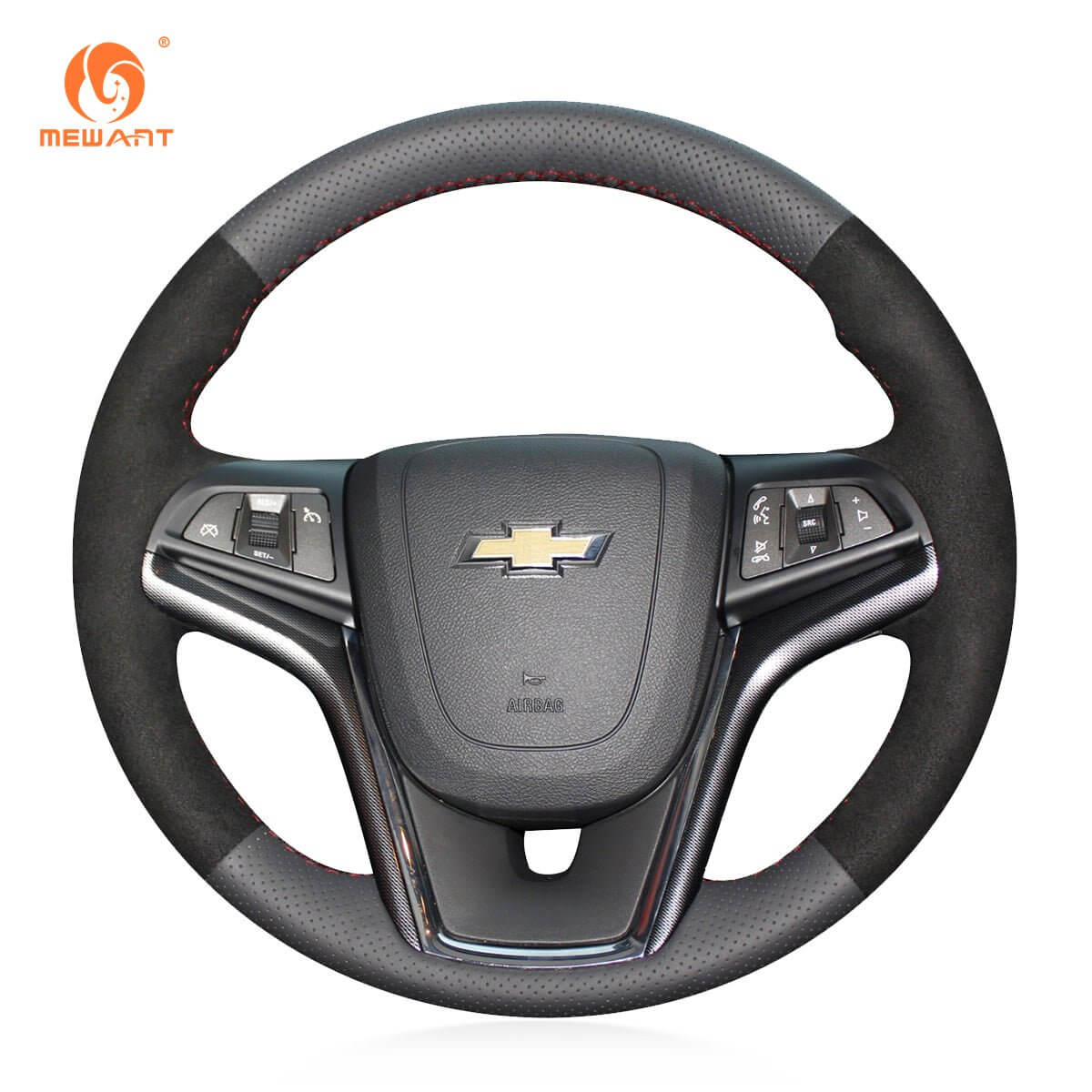 MEWANT Black Leather Suede Car Steering Wheel Cover for Chevrolet Malibu / Volt - Alcantara, Leather, Carbon Fiber, Easy Install, Non - Slip, Best Steering Wheel Cover