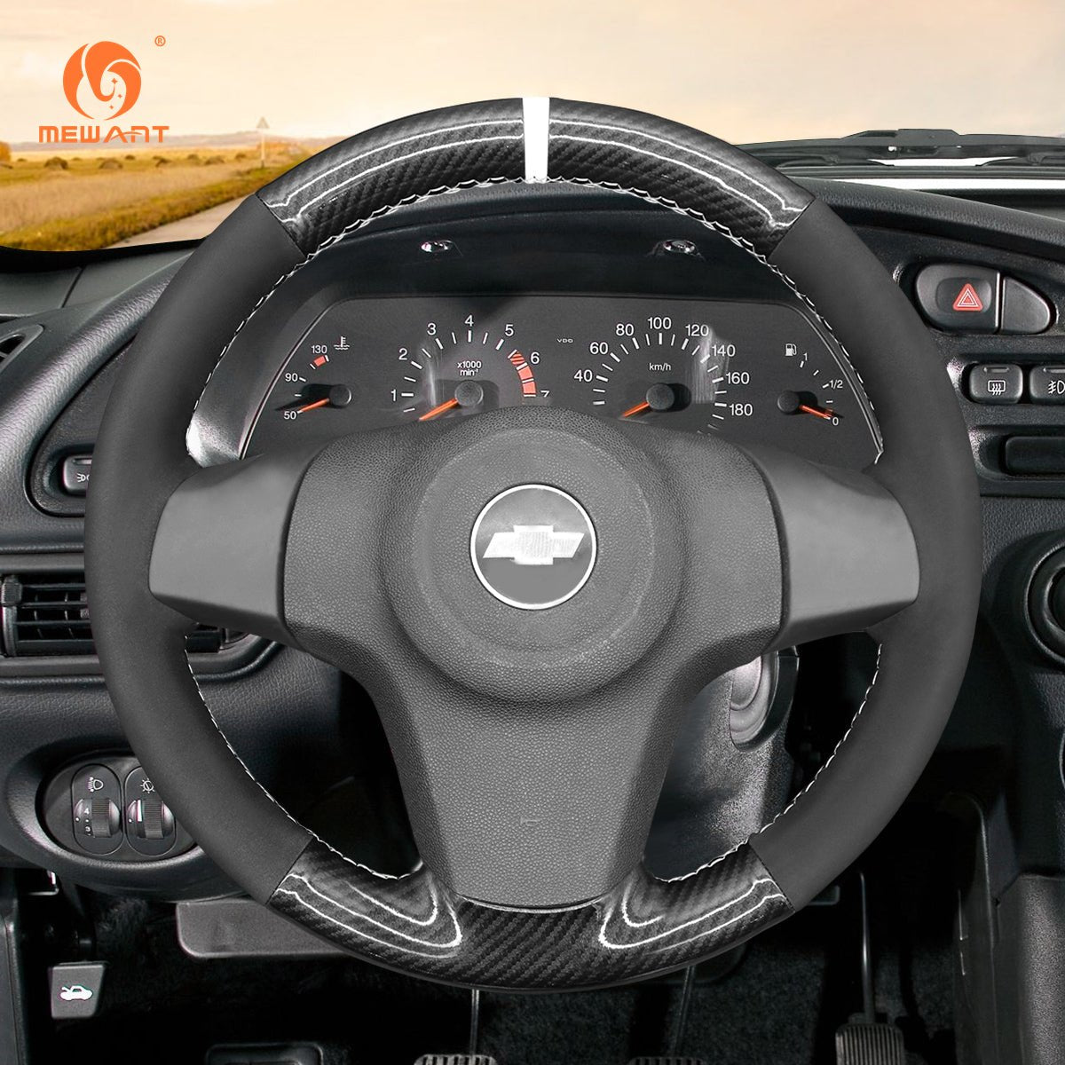 MEWANT Black Leather Suede Car Steering Wheel Cover for Chevrolet Niva 2009 - 2020 - Mewant Cover