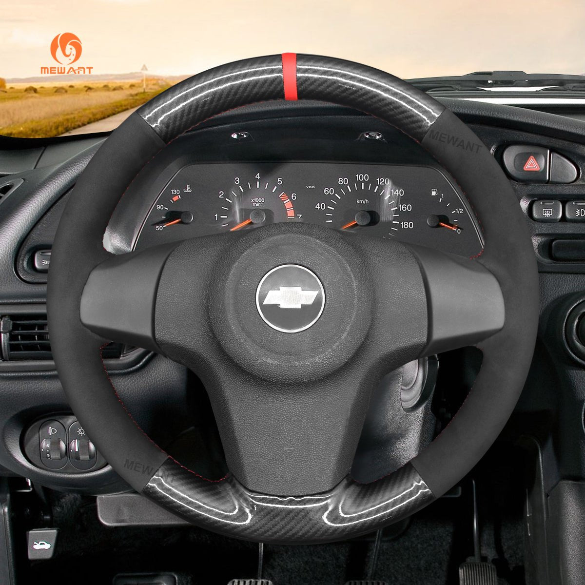 MEWANT Black Leather Suede Car Steering Wheel Cover for Chevrolet Niva 2009 - 2020 - Mewant Cover