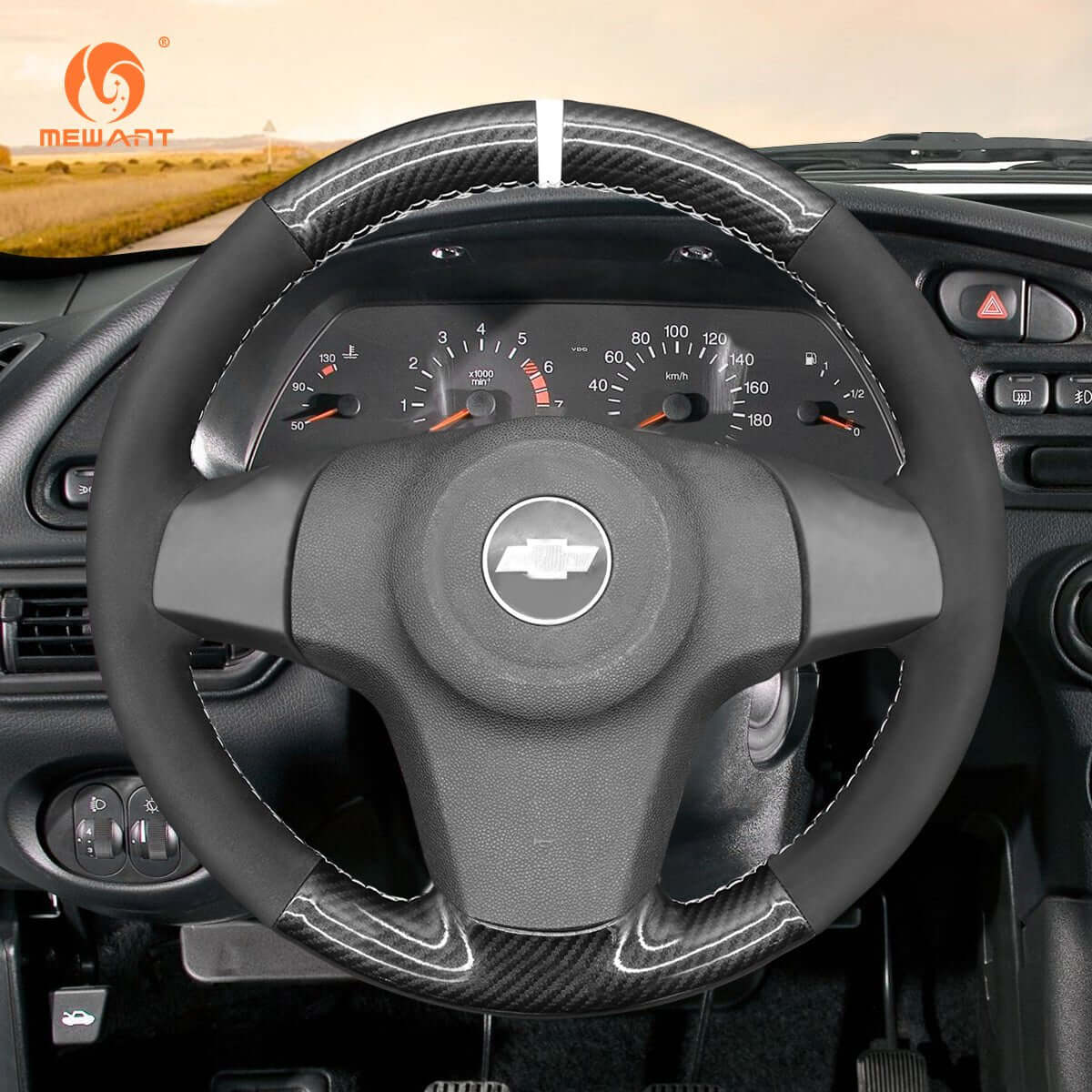 MEWANT Black Leather Suede Car Steering Wheel Cover for Chevrolet Niva 2009 - 2020 - Alcantara, Leather, Carbon Fiber, Easy Install, Non - Slip, Best Steering Wheel Cover