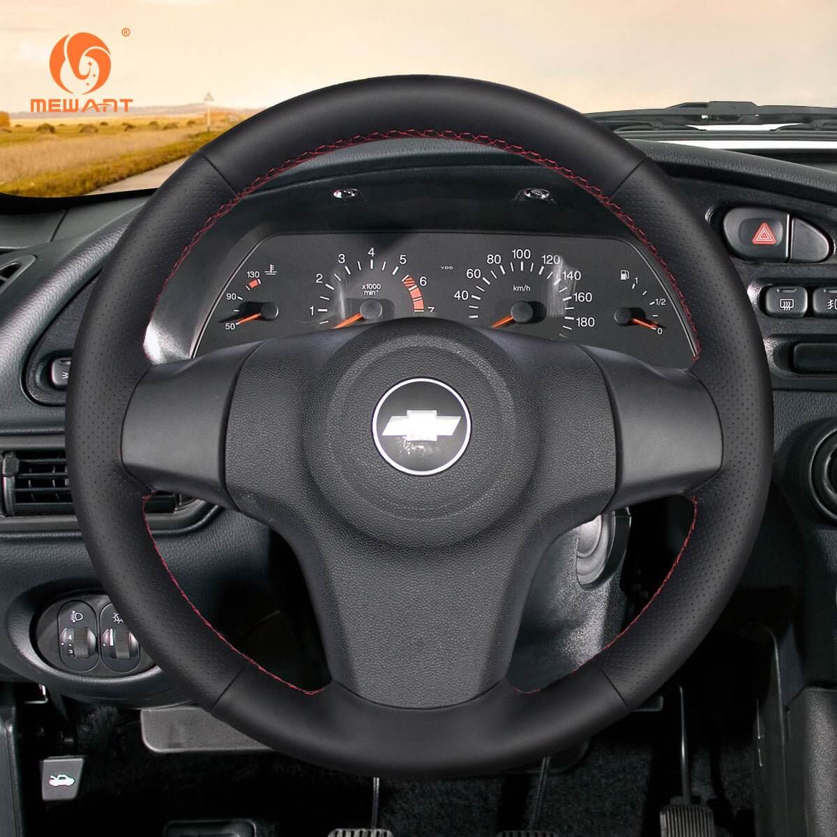 MEWANT Black Leather Suede Car Steering Wheel Cover for Chevrolet Niva 2009 - 2020 - Alcantara, Leather, Carbon Fiber, Easy Install, Non - Slip, Best Steering Wheel Cover