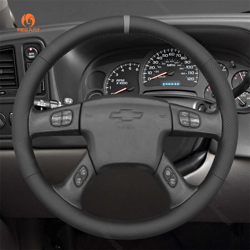 MEWANT Black Leather Suede Car Steering Wheel Cover for Chevrolet Silverado - Alcantara, Leather, Carbon Fiber, Easy Install, Non - Slip, Best Steering Wheel Cover