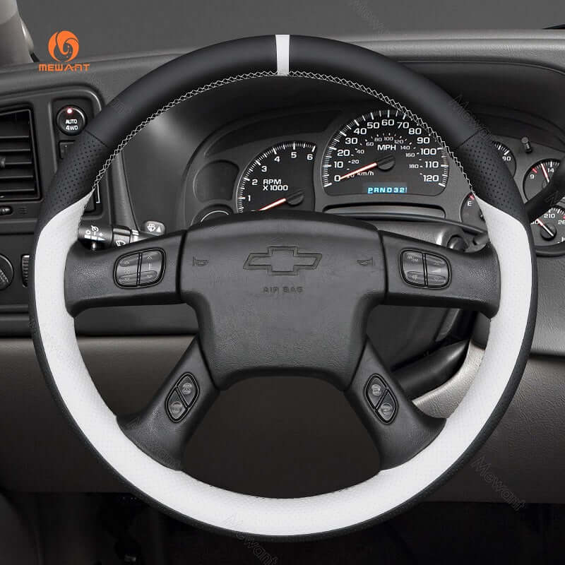 MEWANT Black Leather Suede Car Steering Wheel Cover for Chevrolet Silverado 2001 - 2009 - Alcantara, Leather, Carbon Fiber, Easy Install, Non - Slip, Best Steering Wheel Cover