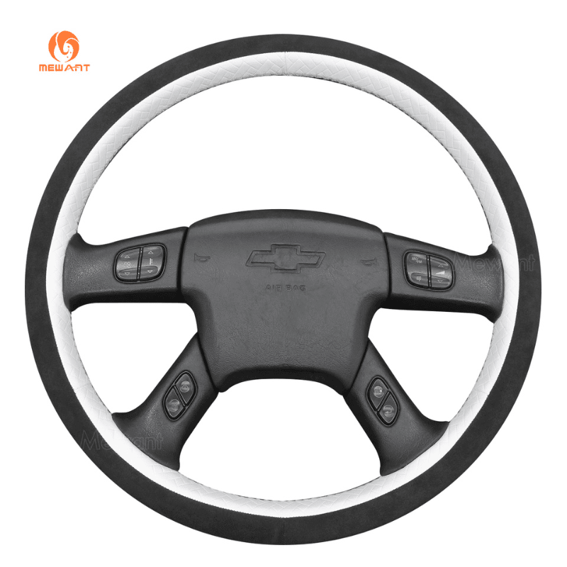 MEWANT Black Leather Suede Car Steering Wheel Cover for Chevrolet Silverado 2001 - 2009 - Alcantara, Leather, Carbon Fiber, Easy Install, Non - Slip, Best Steering Wheel Cover