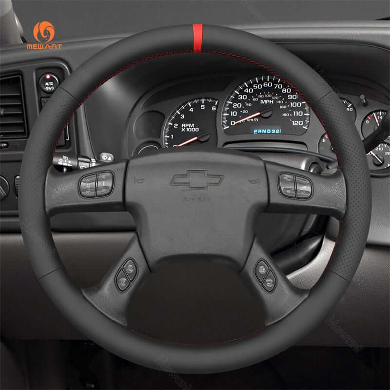 MEWANT Black Leather Suede Car Steering Wheel Cover for Chevrolet Silverado 2001 - 2009 - Alcantara, Leather, Carbon Fiber, Easy Install, Non - Slip, Best Steering Wheel Cover