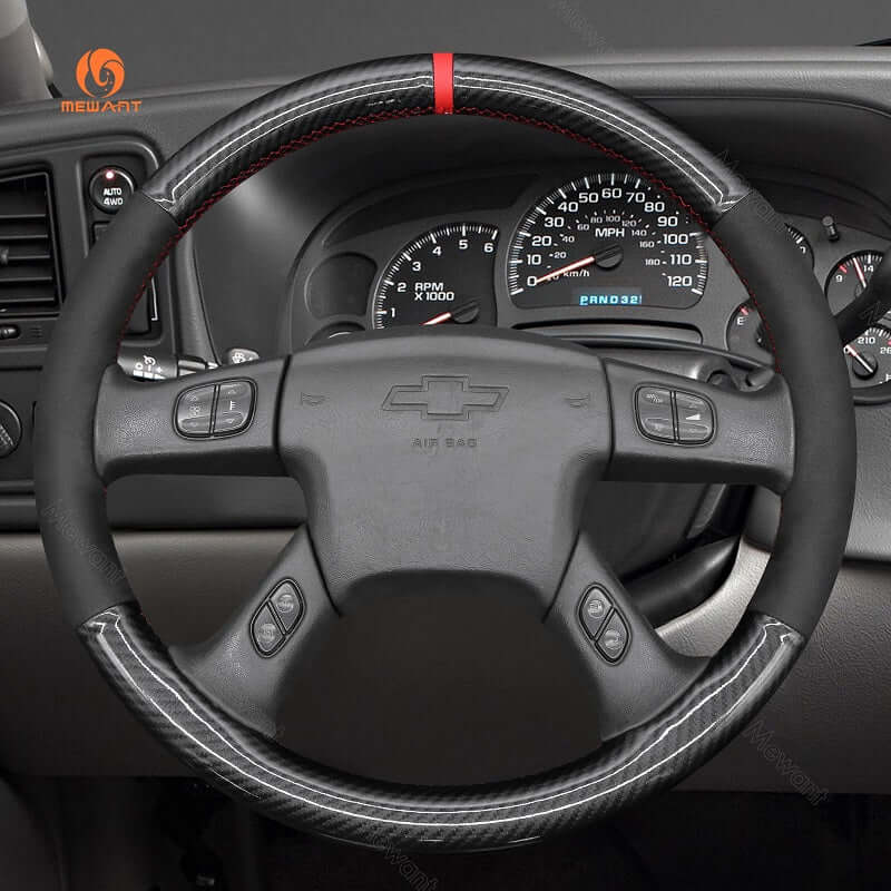 MEWANT Black Leather Suede Car Steering Wheel Cover for Chevrolet Silverado 2001 - 2009 - Alcantara, Leather, Carbon Fiber, Easy Install, Non - Slip, Best Steering Wheel Cover