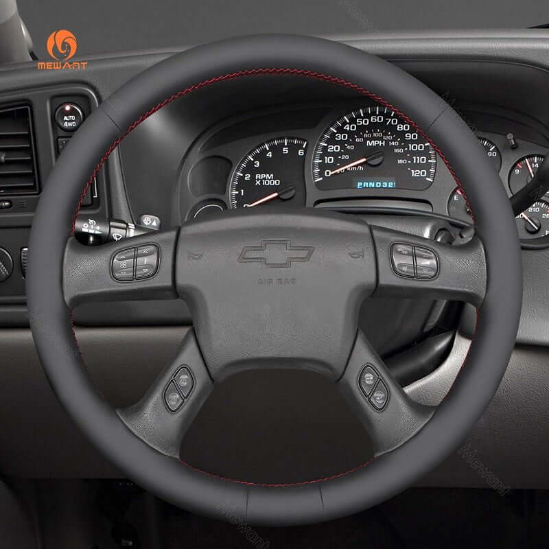 MEWANT Black Leather Suede Car Steering Wheel Cover for Chevrolet Silverado 2001 - 2009 - Alcantara, Leather, Carbon Fiber, Easy Install, Non - Slip, Best Steering Wheel Cover