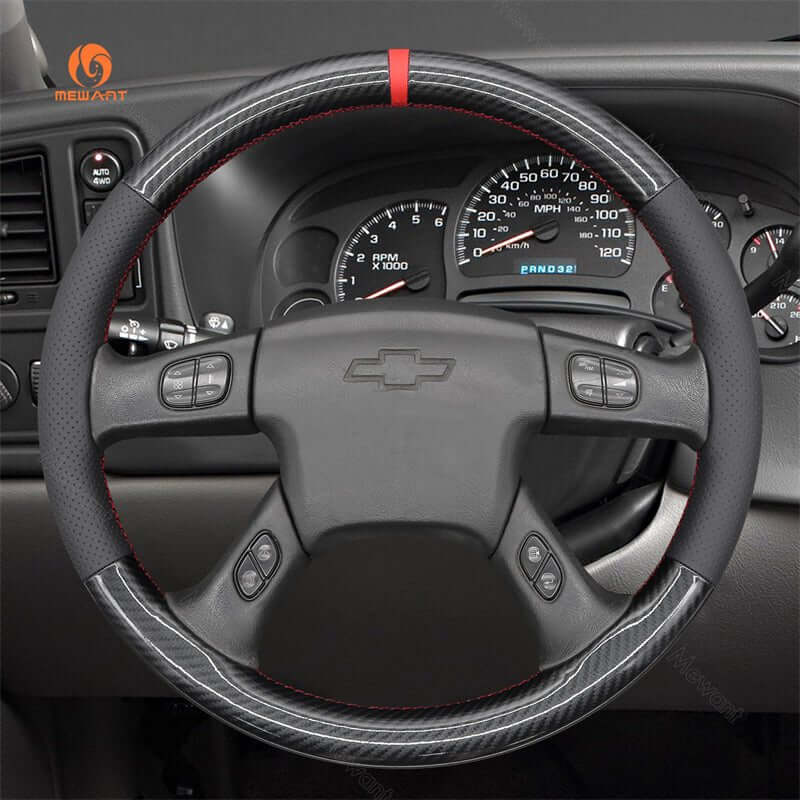 MEWANT Black Leather Suede Car Steering Wheel Cover for Chevrolet Silverado 2001 - 2009 - Alcantara, Leather, Carbon Fiber, Easy Install, Non - Slip, Best Steering Wheel Cover