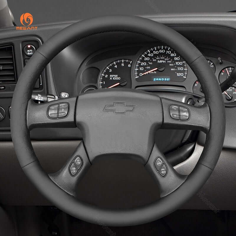 MEWANT Black Leather Suede Car Steering Wheel Cover for Chevrolet Silverado 2001 - 2009 - Alcantara, Leather, Carbon Fiber, Easy Install, Non - Slip, Best Steering Wheel Cover