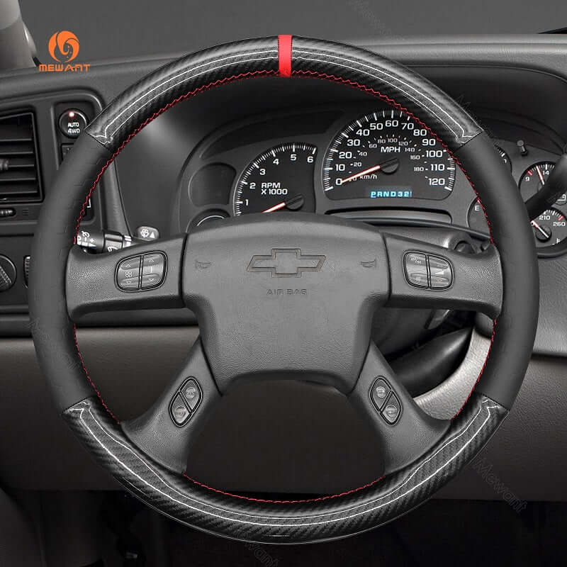 MEWANT Black Leather Suede Car Steering Wheel Cover for Chevrolet Silverado 2001 - 2009 - Alcantara, Leather, Carbon Fiber, Easy Install, Non - Slip, Best Steering Wheel Cover