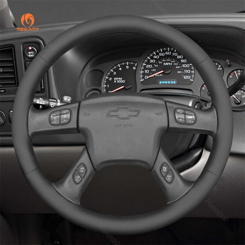 MEWANT Black Leather Suede Car Steering Wheel Cover for Chevrolet Silverado 2001 - 2009 - Alcantara, Leather, Carbon Fiber, Easy Install, Non - Slip, Best Steering Wheel Cover