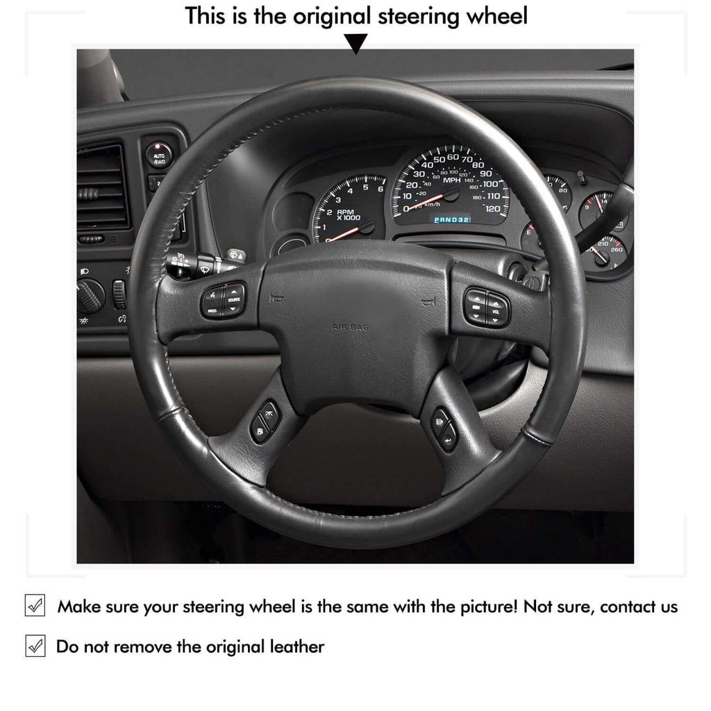 MEWANT Black Leather Suede Car Steering Wheel Cover for Chevrolet Silverado 2001 - 2009 - Alcantara, Leather, Carbon Fiber, Easy Install, Non - Slip, Best Steering Wheel Cover