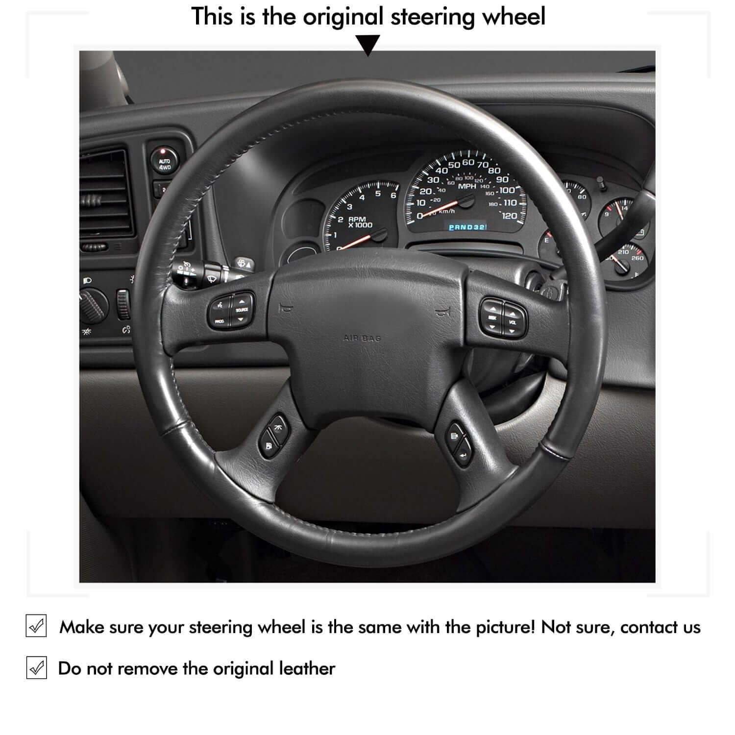 MEWANT Black Leather Suede Car Steering Wheel Cover for Chevrolet Silverado 2001 - 2009 - Alcantara, Leather, Carbon Fiber, Easy Install, Non - Slip, Best Steering Wheel Cover