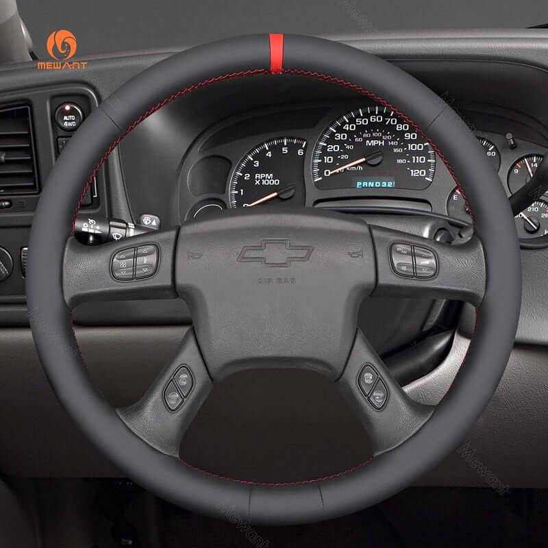 MEWANT Black Leather Suede Car Steering Wheel Cover for Chevrolet Silverado 2001 - 2009 - Alcantara, Leather, Carbon Fiber, Easy Install, Non - Slip, Best Steering Wheel Cover