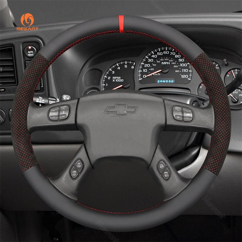 MEWANT Black Leather Suede Car Steering Wheel Cover for Chevrolet Silverado 2001 - 2009 - Alcantara, Leather, Carbon Fiber, Easy Install, Non - Slip, Best Steering Wheel Cover