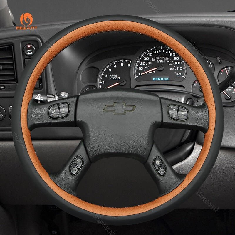 MEWANT Black Leather Suede Car Steering Wheel Cover for Chevrolet Silverado 2001 - 2009 - Alcantara, Leather, Carbon Fiber, Easy Install, Non - Slip, Best Steering Wheel Cover