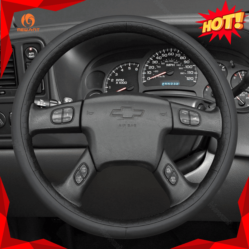 MEWANT Black Leather Suede Car Steering Wheel Cover for Chevrolet Silverado 2001 - 2009 - Alcantara, Leather, Carbon Fiber, Easy Install, Non - Slip, Best Steering Wheel Cover