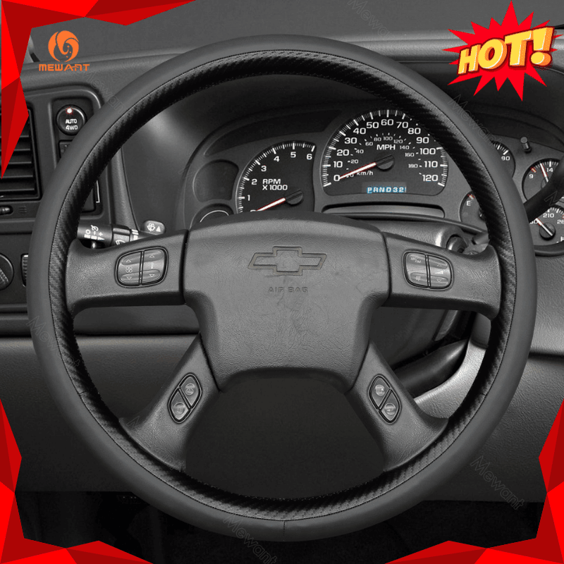 MEWANT Black Leather Suede Car Steering Wheel Cover for Chevrolet Silverado 2001 - 2009 - Alcantara, Leather, Carbon Fiber, Easy Install, Non - Slip, Best Steering Wheel Cover