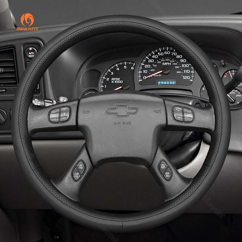 MEWANT Black Leather Suede Car Steering Wheel Cover for Chevrolet Silverado 2001 - 2009 - Alcantara, Leather, Carbon Fiber, Easy Install, Non - Slip, Best Steering Wheel Cover