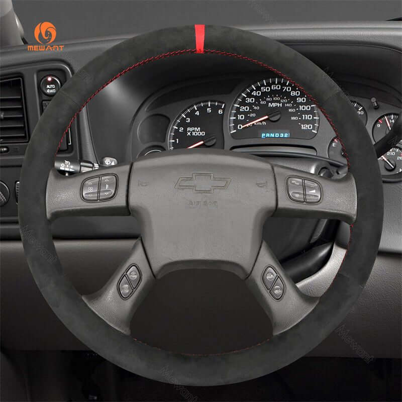 MEWANT Black Leather Suede Car Steering Wheel Cover for Chevrolet Silverado - Alcantara, Leather, Carbon Fiber, Easy Install, Non - Slip, Best Steering Wheel Cover