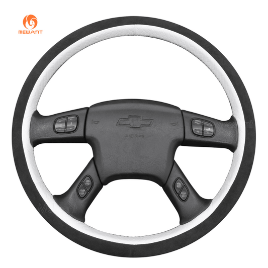 MEWANT Black Leather Suede Car Steering Wheel Cover for Chevrolet Silverado - Alcantara, Leather, Carbon Fiber, Easy Install, Non - Slip, Best Steering Wheel Cover