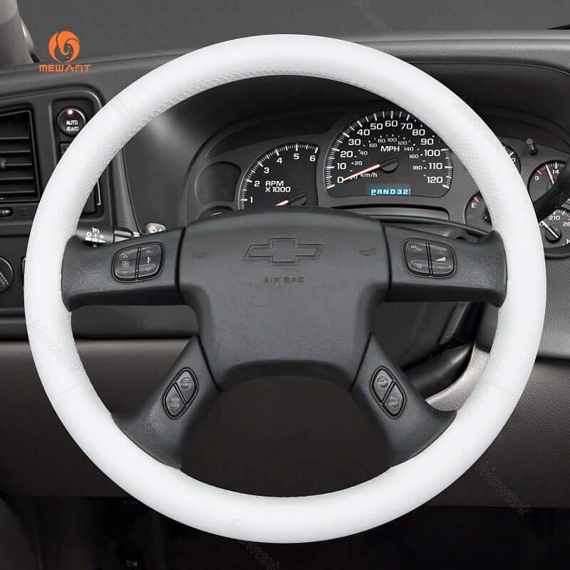 MEWANT Black Leather Suede Car Steering Wheel Cover for Chevrolet Silverado - Alcantara, Leather, Carbon Fiber, Easy Install, Non - Slip, Best Steering Wheel Cover