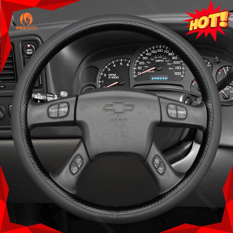 MEWANT Black Leather Suede Car Steering Wheel Cover for Chevrolet Silverado - Alcantara, Leather, Carbon Fiber, Easy Install, Non - Slip, Best Steering Wheel Cover
