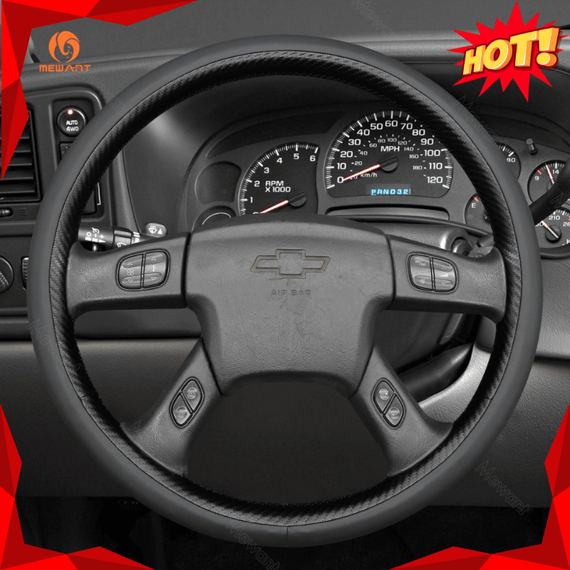 MEWANT Black Leather Suede Car Steering Wheel Cover for Chevrolet Silverado - Alcantara, Leather, Carbon Fiber, Easy Install, Non - Slip, Best Steering Wheel Cover