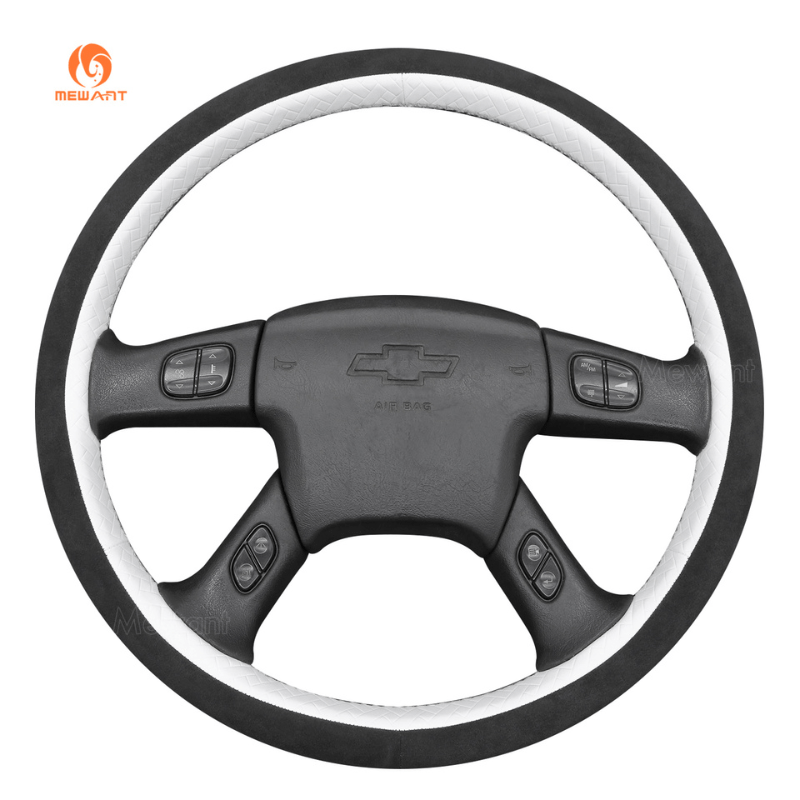 MEWANT Black Leather Suede Car Steering Wheel Cover for Chevrolet Silverado - Alcantara, Leather, Carbon Fiber, Easy Install, Non - Slip, Best Steering Wheel Cover