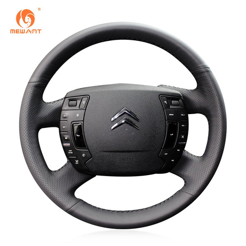 MEWANT Black Leather Suede Car Steering Wheel Cover for Citroen C5 2008 - 2016 - Mewant Cover