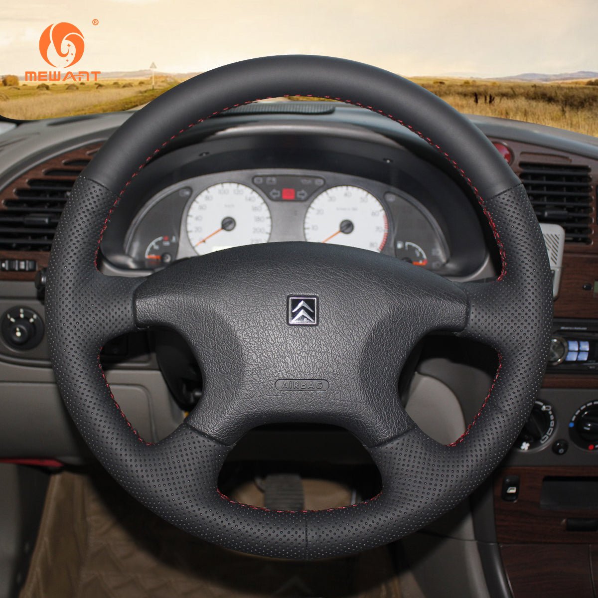 MEWANT Black Leather Suede Car Steering Wheel Cover for Citroen Xsara/ Xsara Picasso - Mewant Cover