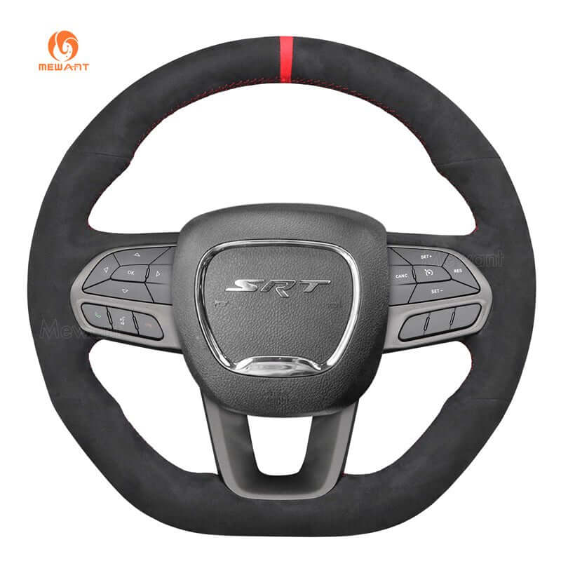 MEWANT Black Leather Suede Car Steering Wheel Cover for Dodge DURANGO R/T / CHALLENGER SCAT R/T - Alcantara, Leather, Carbon Fiber, Easy Install, Non - Slip, Best Steering Wheel Cover