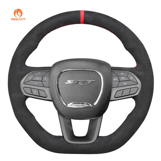 MEWANT Black Leather Suede Car Steering Wheel Cover for Dodge DURANGO R/T / CHALLENGER SCAT R/T - Alcantara, Leather, Carbon Fiber, Easy Install, Non - Slip, Best Steering Wheel Cover