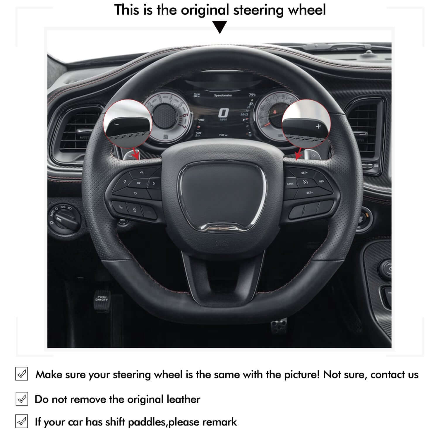 MEWANT Black Leather Suede Car Steering Wheel Cover for Dodge DURANGO R/T / CHALLENGER SCAT R/T - Alcantara, Leather, Carbon Fiber, Easy Install, Non - Slip, Best Steering Wheel Cover