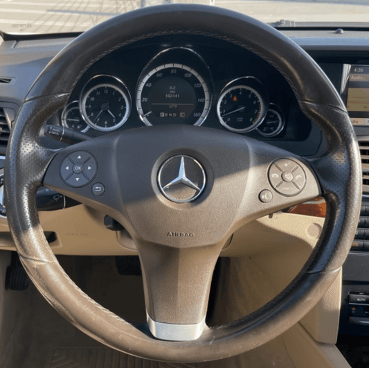 MEWANT Black Leather Suede Car Steering Wheel Cover for E - class E350 2010 - 2025 - Alcantara, Leather, Carbon Fiber, Easy Install, Non - Slip, Best Steering Wheel Cover