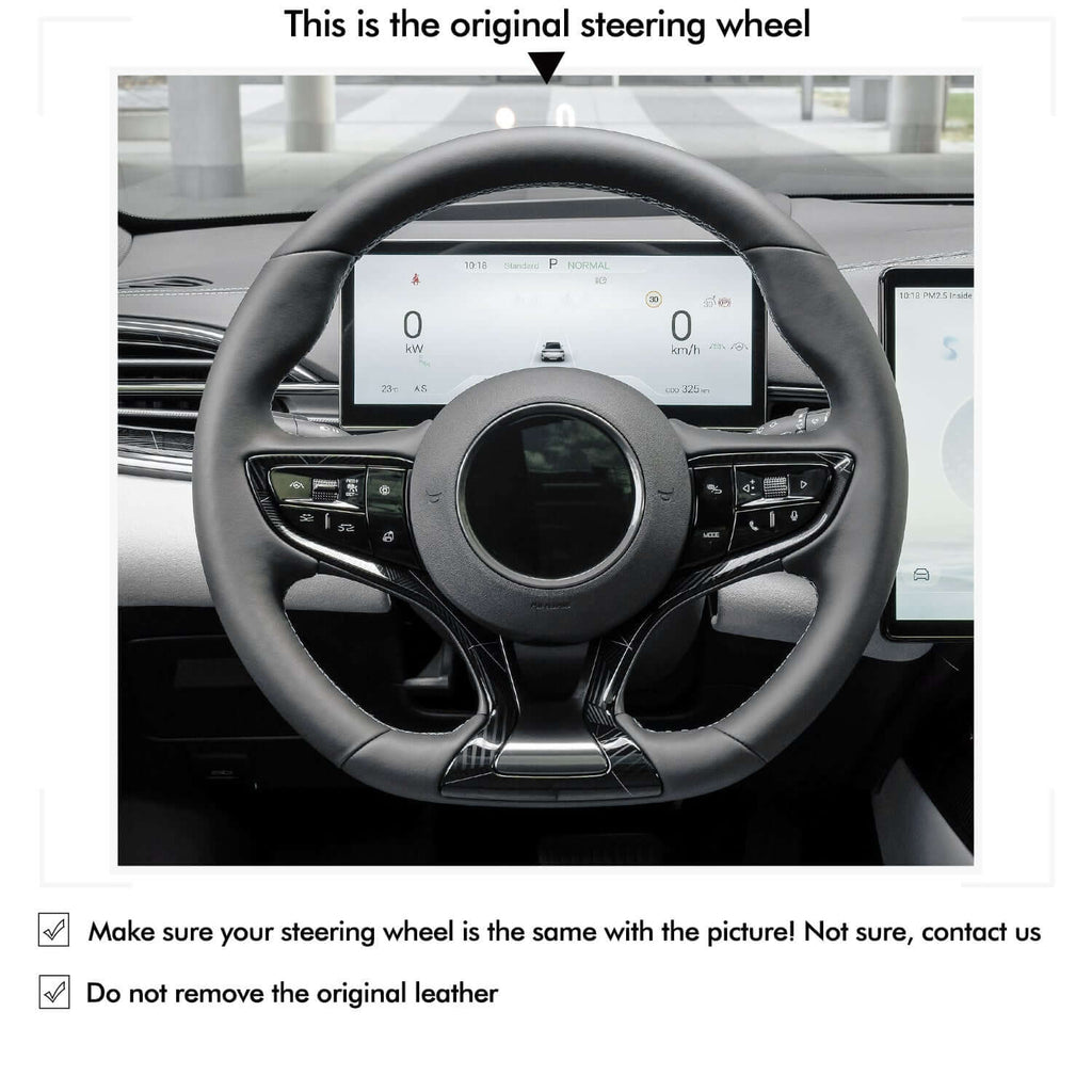 MEWANT Black Leather Suede Car Steering Wheel Cover for for BYD Seal 2023 - 2024 - Alcantara, Leather, Carbon Fiber, Easy Install, Non - Slip, Best Steering Wheel Cover
