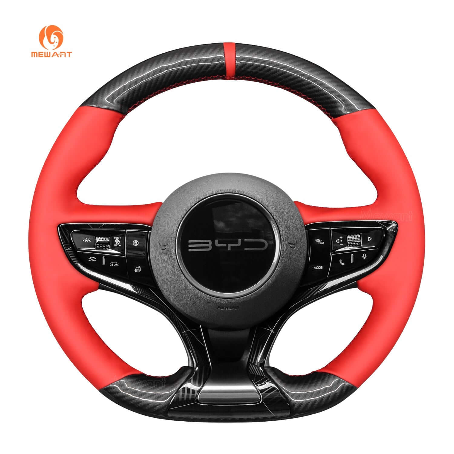 MEWANT Black Leather Suede Car Steering Wheel Cover for for BYD Seal 2023 - 2024 - Alcantara, Leather, Carbon Fiber, Easy Install, Non - Slip, Best Steering Wheel Cover