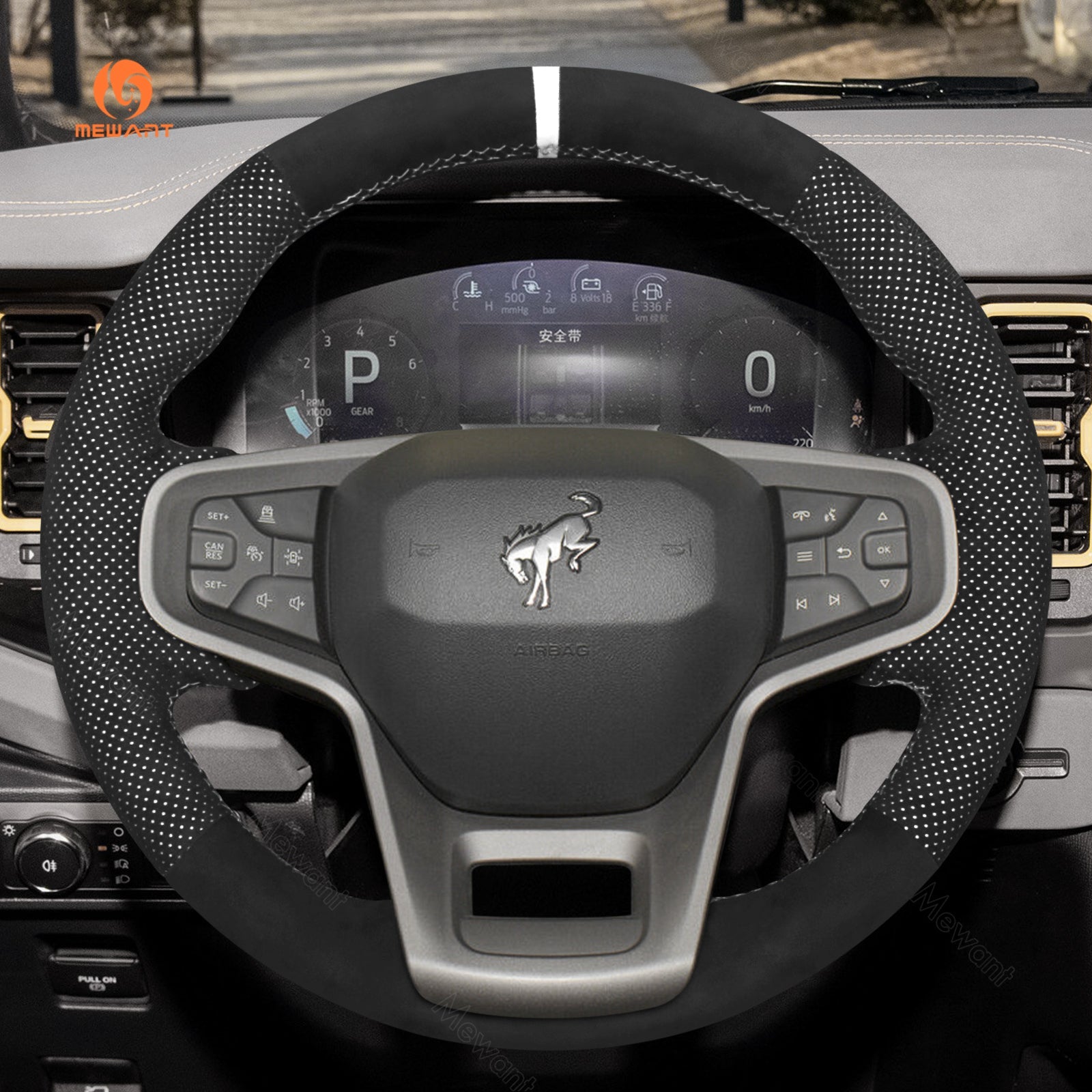 MEWANT Black Leather Suede Car Steering Wheel Cover for Ford Bronco - Mewant Cover