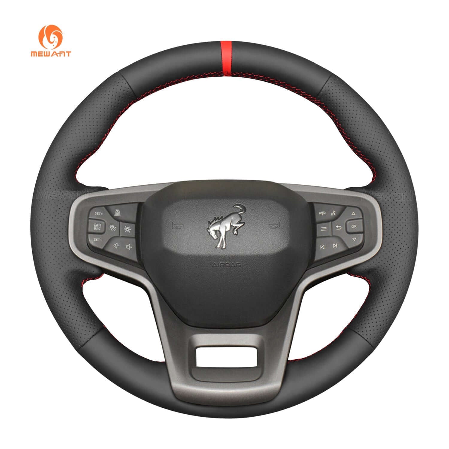 MEWANT Black Leather Suede Car Steering Wheel Cover for Ford Bronco - Alcantara, Leather, Carbon Fiber, Easy Install, Non - Slip, Best Steering Wheel Cover